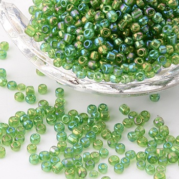 8/0 Round Glass Seed Beads, Transparent Colours Rainbow, Round Hole, Dark Green, 8/0, 3mm, Hole: 1mm, about 1111pcs/50g, 50g/bag, 18bags/2pounds