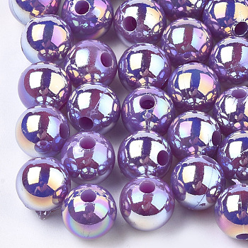 Plastic Beads, AB Color Plated, Round, Purple, 8mm, Hole: 1.8mm