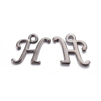 Gunmetal Plated Alloy Letter Pendants, Rack Plating, Letter.H, 12x12x2mm, Hole: 1.5mm