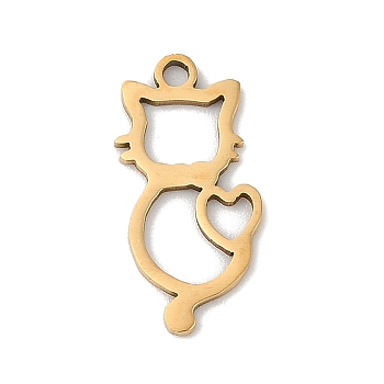 201 Stainless Steel Pendants, Cat Shape Charms, Real 18K Gold Plated, 17.5x9x1mm, Hole: 1.4mm