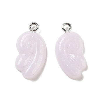 Opaque Resin Pendants, with Platinum Iron Loops, Wing, Lavender Blush, 22.5x12.5x4mm, Hole: 2mm