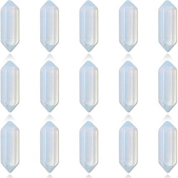 CHGCRAFT Faceted Bullet Opalite Double Terminated Pointed Beads, for Wire Wrapped Pendants Making, No Hole/Undrilled, 30x9x9mm, 15pcs/box