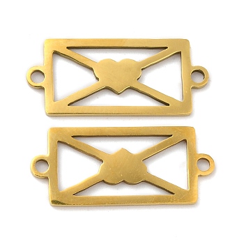 201 Stainless Steel Connector Charms, Envelope Links with Heart, Golden, 9x21x0.8mm, Hole: 1.5mm