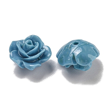 Synthetic Coral Dyed Carved Beads, Flower, Half Hole, Cornflower Blue, 9.5x6.3mm, Hole: 1mm