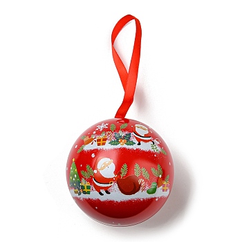 Tinplate Round Ball Candy Storage Favor Boxes, Christmas Metal Hanging Ball Gift Case, Santa Claus, 16x6.8cm