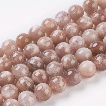 Natural Sunstone Beads Strands, Round, 10mm, Hole: 1mm, about 38pcs/strand, 15.6 inch