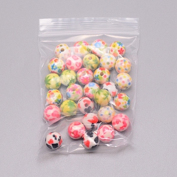 30Pcs 6 Style Opaque Printed Acrylic Beads, Round with Pot Leaf/Hemp Leaf Pattern, Mixed Color, 10x9.5mm, Hole: 2mm, 5pcs/style