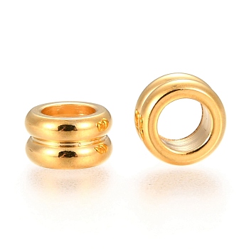 304 Stainless Steel Grooved Beads, Column, Real 24k Gold Plated, 8x4mm, Hole: 5mm