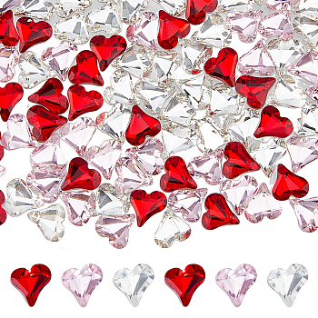 SUPERFINDINGS 200Pcs 3 Colors Glass Rhinestone Cabochons, Pointed Back & Silver Back Plated, Heart, Mixed Color, 8x8x3mm