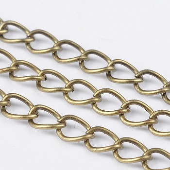 Iron Side Twisted Chain, Unwelded, with Spool, Lead Free & Nickel Free, Antique Bronze, Size: Chains: about 7mm long, 5mm wide, 0.9mm thick, about 328.08 Feet(100m)/roll