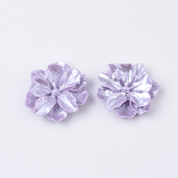 Resin Cabochons, Imitation Pearl Style, Flower, Lilac, 23~24x23~24x7mm