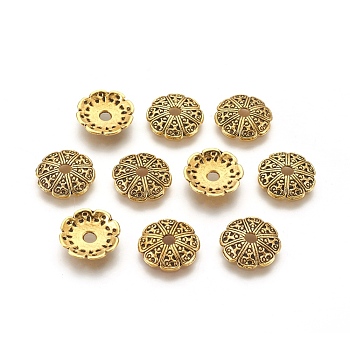 Tibetan Style Alloy Bead Caps, Lead Free and Cadmium Free, Antique Golden, 13x2.5mm, Hole: 2.5mm