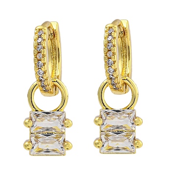 Rack Plating Brass Pave Clear Cubic Zirconia Hoop Earrings for Women, Cadmium Free & Lead Free, Long-Lasting Plated, Real 18K Gold Plated, Rectangle, 20x7mm