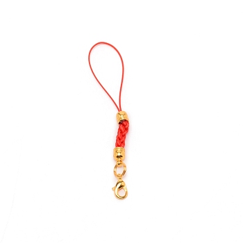 Polyester Cord Mobile Straps, with Golden Iron Findings, Red, 88mm