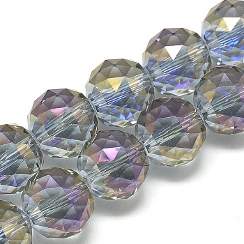 Electroplate Glass Beads Strands, Rainbow Plated, Faceted, Round, Medium Orchid, 19~20mm, Hole: 2mm, about 30pcs/22 inch