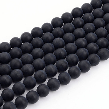 Natural Black Agate Bead Strands, Frosted, Round, 10mm, Hole: 1mm, about 39pcs/strand, 15.7 inch