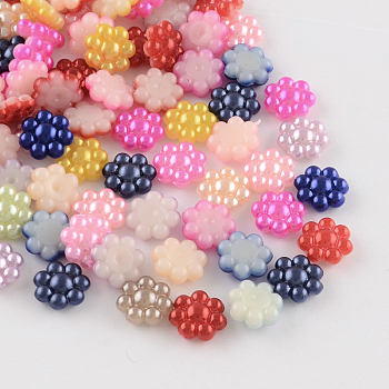 ABS Plastic Imitation Pearl Cabochons, Flower, Mixed Color, 9.5x4mm, about 1000pcs/bag