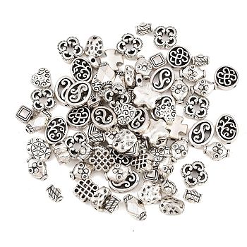 Tibetan Style Alloy Beads, Mixed Shapes, Antique Silver, 6.5~13x6~10x3~5mm, Hole: 1.2~1.8mm
