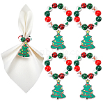Christmas Tree Wood Beaded Napkin Rings, Napkin Holder Adornment, Mixed Color, 143mm, 6pcs/set(AJEW-SC00038)