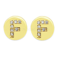 Brass Micro Pave Clear Cubic Zirconia Beads, Flat Round with Letter, Letter.F, 7.5x6.5mm, Hole: 3.5mm, 3pcs/bag(KK-T030-LA843-FX3)