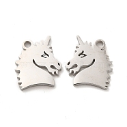 304 Stainless Steel Charms, Unicorn, Stainless Steel Color, 14x13x1.4mm, Hole: 1.8mm(STAS-M089-38P)
