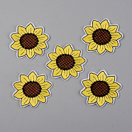 Computerized Embroidery Cloth Iron on/Sew on Patches, Appliques, Costume Accessories, Sunflower, Yellow, 46x52x1.5mm(DIY-S040-017)