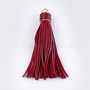 PU Leather Tassel Big Pendants Decorations, with Alloy Findings, Golden, FireBrick, 111~114x16~17mm, Hole: 6mm(FIND-T048-17A)