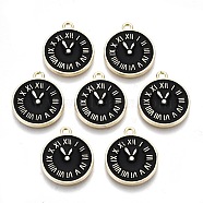 Clock Alloy Enamel Pendants, Black, Light Gold, 17x14.5x1.5mm, Hole: 1.5mm(X-ENAM-Q033-11B)