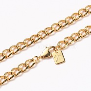 Men's Brass Cuban Link Chain Necklaces, with Lobster Claw Clasps, Long-Lasting Plated, Word Good Luck, Real 18K Gold Plated, 24-3/8 inch(61.8cm)(NJEW-H206-14G)