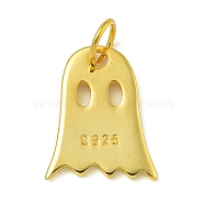 925 Sterling Silver Halloween Ghost Charms, with Jump Rings & 925 Stamp, Golden, 10.5x8.5x0.8mm, Hole: 2.8mm(STER-NH0001-75G)