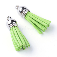 Faux Suede Tassel Pendant Decorations, with CCB Plastic Cord Ends, Platinum, Yellow Green, 35~37x10mm, Hole: 1.8mm(X-FIND-T002-A38)