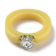 Resin Finger Rings, with Plastic Rhinestone, Heart, Golden, Yellow, US Size 6, Inner Diameter: 17mm(RJEW-Z007-04B)