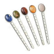 Natural & Synthetic Mixed Stone Bookmarks, Oval Tibetan Style Retro Alloy Bookmark Rulers, 134x22.5~23x8.5mm(AJEW-JK00265)