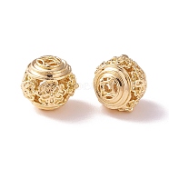 Brass Hollow Beads, Rondelle with Flower, Golden, 8.5x8mm, Hole: 1mm(KK-P226-26CG)