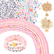 Elite DIY Beads Jewelry Making Finding Kit, Including Cube & Column & Disc Polymer Clay & Acrylic Letter & Plastic Round Beads, Pink, 4~9x4~9x2.5~6.5mm, Hole: 1.4~2mm, 1281~1420Pcs/box(DIY-PH0010-59)