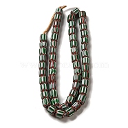 Handmade Nepalese Lampwork Beads, Chevron Beads, Column, Dark Sea Green, 10~13x11~13mm, Hole: 2mm, about 54~56pcs/strand, 13.39~14.17''(34~36cm)(LAMP-B023-05B-09)