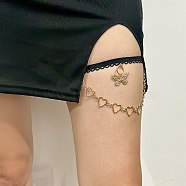 Butterfly Heart Tassel Alloy Thigh Chain, Lace Stretch Band Body Chain, Golden, 360mm(WG0B5AC-01)