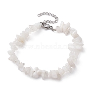 Natural Rainbow Moonstone Chips Beaded Bracelet, with 304 Stainless Steel Clasps, 7-1/8 inch(18cm)(BJEW-JB09686-10)