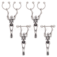 ANATTASOUL 4Pcs 2 Style Titanium Steel Skeleton Skull Dangle Hoop Earrings for Women, Antique Silver, 45~54mm, Pin: 1.1mm, 2Pcs/style(EJEW-AN0002-52)
