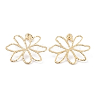 304 Stainless Steel Stud Earrings, Hollow Flower, Real 14K Gold Plated, 29.6x37.5mm(EJEW-H115-03G)