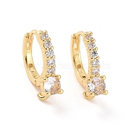 Brass Micro Pave Clear Cubic Zirconia Hoop Earring Findings, with Vertical Loops, Real 18K Gold Plated, 15.5x14x4.5mm, Hole: 2.5mm, Pin: 0.6mm(ZIRC-F133-11G)