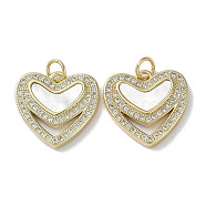 Brass Micro Pave Cubic Zirconia Pendants, with Shell, Heart, Real 18K Gold Plated, 16.5x17x3mm, Hole: 3mm(KK-G485-34D-G)