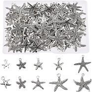 Tibetan Style Alloy Starfish/Sea Stars Shape Pendants, Cadmium Free & Lead Free, Antique Silver, Pendants: 140pcs/box(TIBEP-PH0001-14AS-RS)