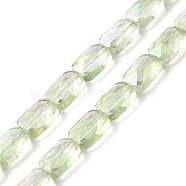 Transparent Electroplate Glass Beads Strands, Rainbow Plated, Faceted, Rectangle, Pale Green, 9x6x4mm, Hole: 1.2mm, about 72pcs/strand, 25.98''(66cm)(EGLA-I017-03-FR03)