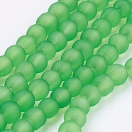 Transparent Glass Bead Strands, Frosted, Round, Lime Green, 4mm, Hole: 1.1~1.6mm, about 200pcs/strand, 31.4 inch(X-GLAA-S031-4mm-34)