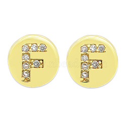 Brass Micro Pave Clear Cubic Zirconia Beads, Flat Round with Letter, Letter.F, 7.5x6.5mm, Hole: 3.5mm, 3pcs/bag(KK-T030-LA843-FX3)