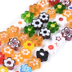 Handmade Millefiori Glass Bead Strands, Flower, Mixed Color, 6.4~9x3.2mm, Hole: 1mm, about 56pcs/Strand, 15.75''(40cm)(LAMP-J035-8mm-02)