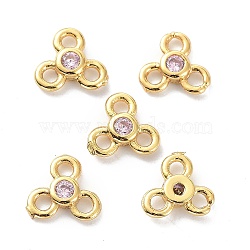 Brass Chandelier Components Links, with Cubic Zirconia, Long-Lasting Plated, Real 18K Gold Plated, Flower, Lead Free & Cadmium Free, Lavender Blush, 6.5x7x2mm, Hole: 1.4mm(KK-B047-01G-01)