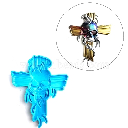 DIY Cross & Skull Wall Decoration Silicone Molds, Resin Casting Molds, for UV Resin, Epoxy Resin Jewelry Making, Deep Sky Blue, 260x203x21mm(SIMO-H010-13)