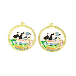 Golden Plated Alloy Enamel Pendants, Cadmium Free & Lead Free, Flat Round with Panda Charm, Colorful, 28.5x25x2mm, Hole: 1.8mm(ENAM-Z017-08G-02)